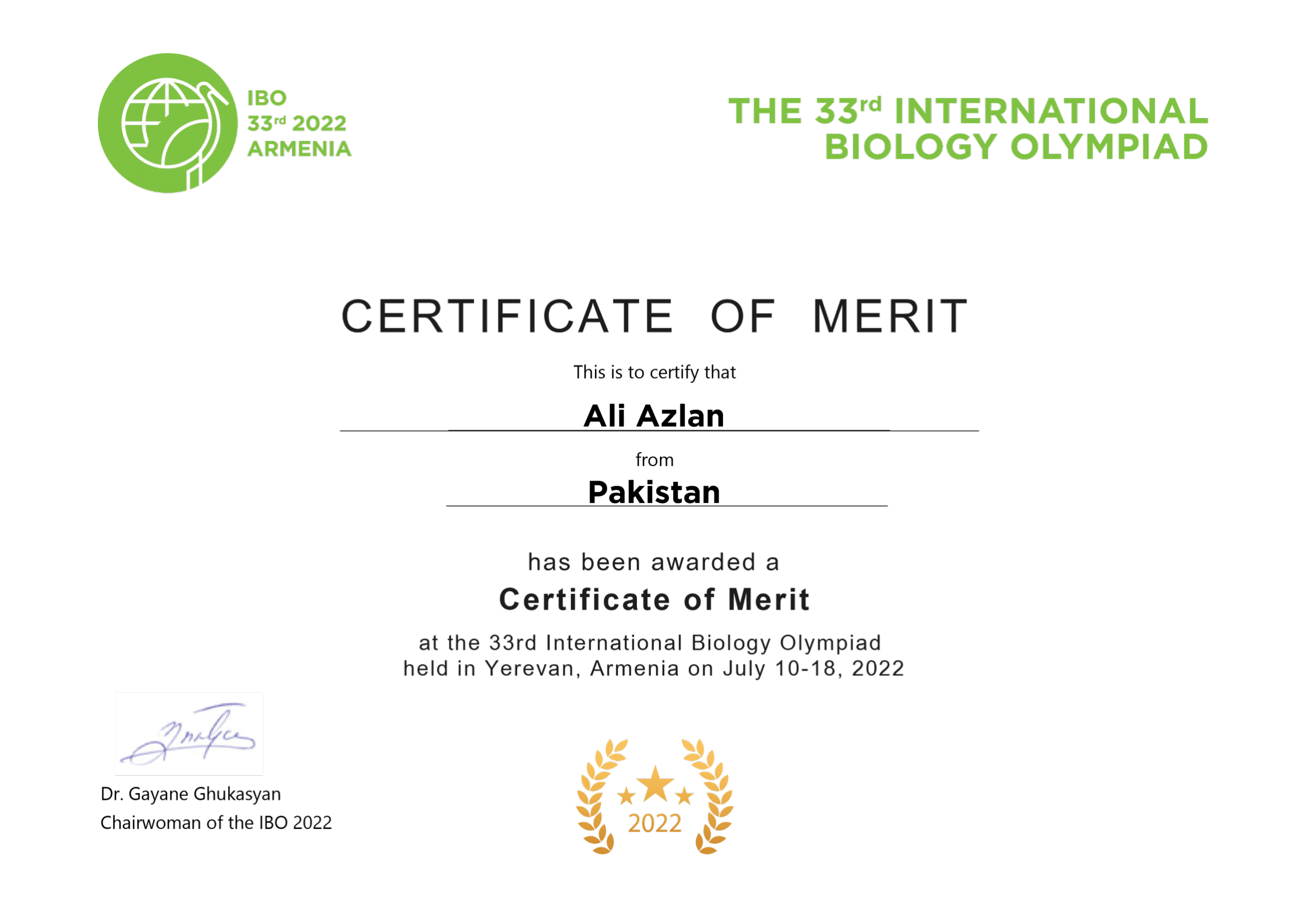 IBO 2022 Certificate of Merit